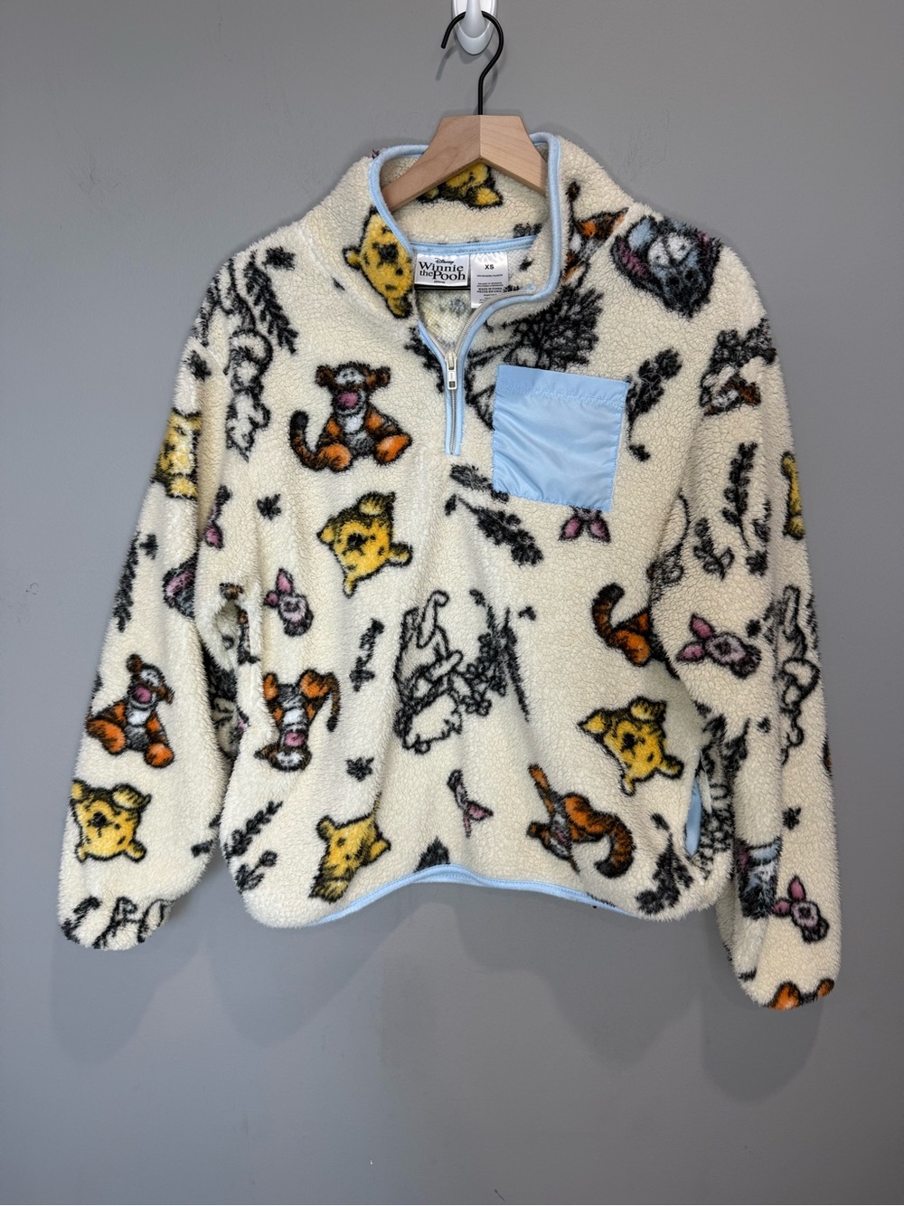 Disney Winnie the Pooh Cream Sherpa Pullover with Light Blue Pocket